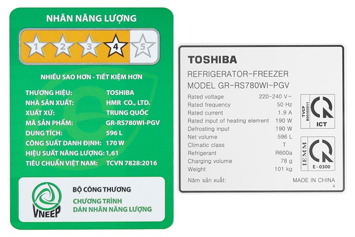 Tủ Lạnh Toshiba Inverter 596 Lít Side By Side GR-RS780WI-PGV(22)-XK